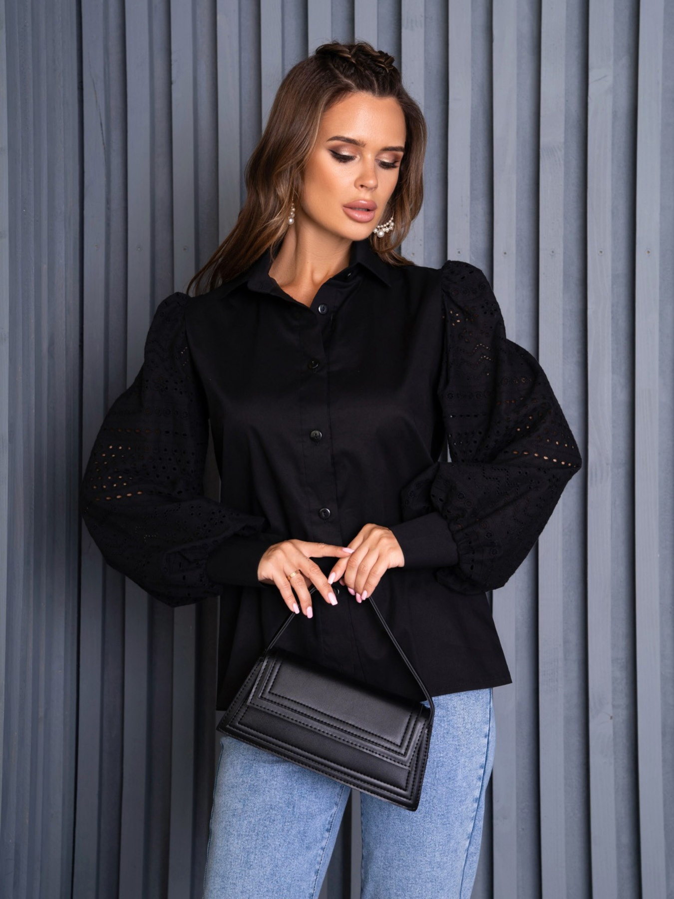 Рубашка повседневная ISSA Plus модель SA-481_black Фото