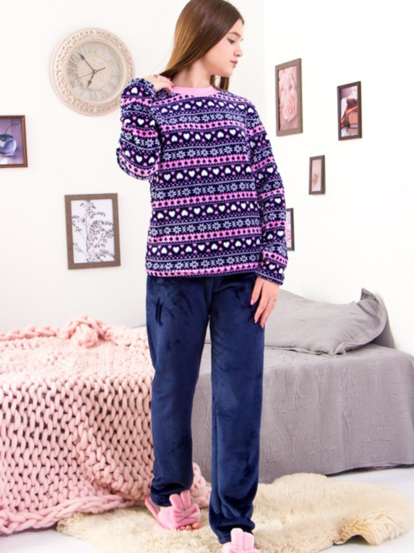 Піжама Носи своє модель 6079-035-2-snzhinki-serdechka-chorn-sinj Фото