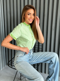 Вышитая рубашка ISSA Plus модель WN20-527_lightgreen Фото