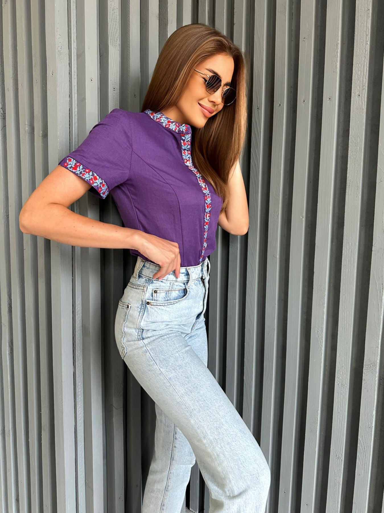 Вышитая рубашка ISSA Plus модель WN20-527_purple Фото