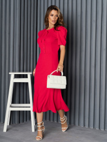 Платье миди ISSA Plus модель 14152_crimson Платье миди ISSA Plus модель 14152_crimson Фото