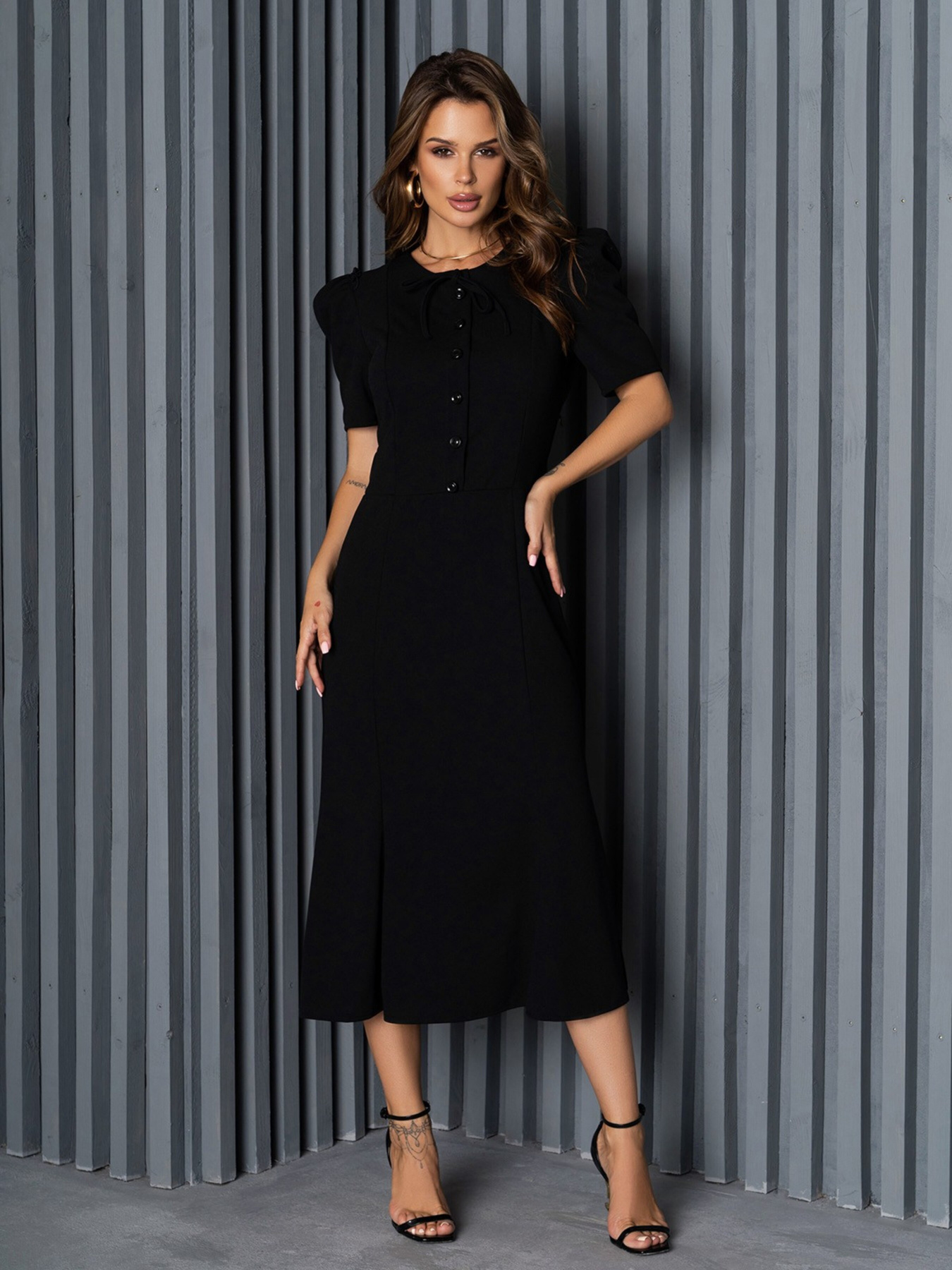 Платье миди ISSA Plus модель 14152_black Платье миди ISSA Plus модель 14152_black Фото