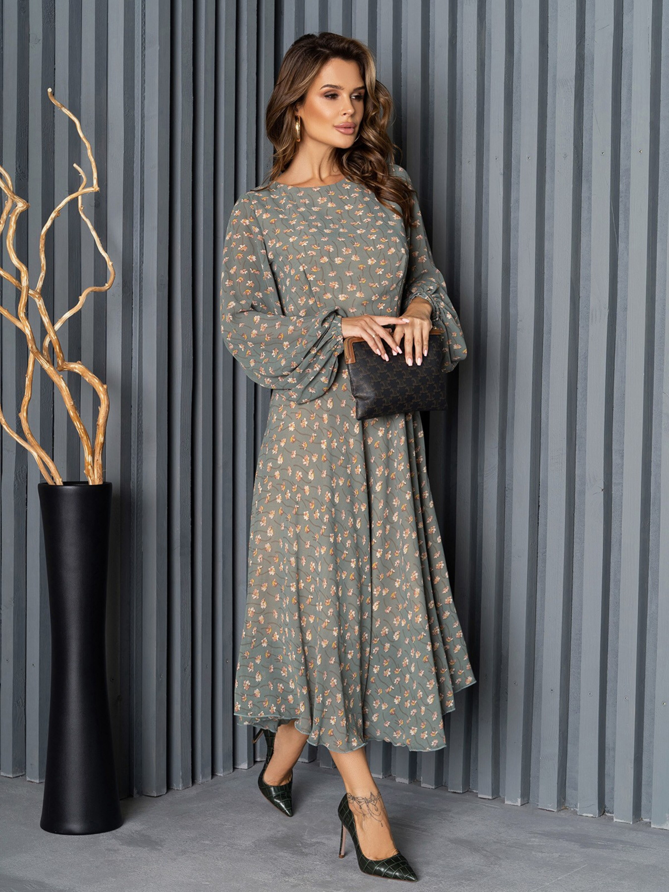 Платье миди ISSA Plus модель 14159_olive Фото