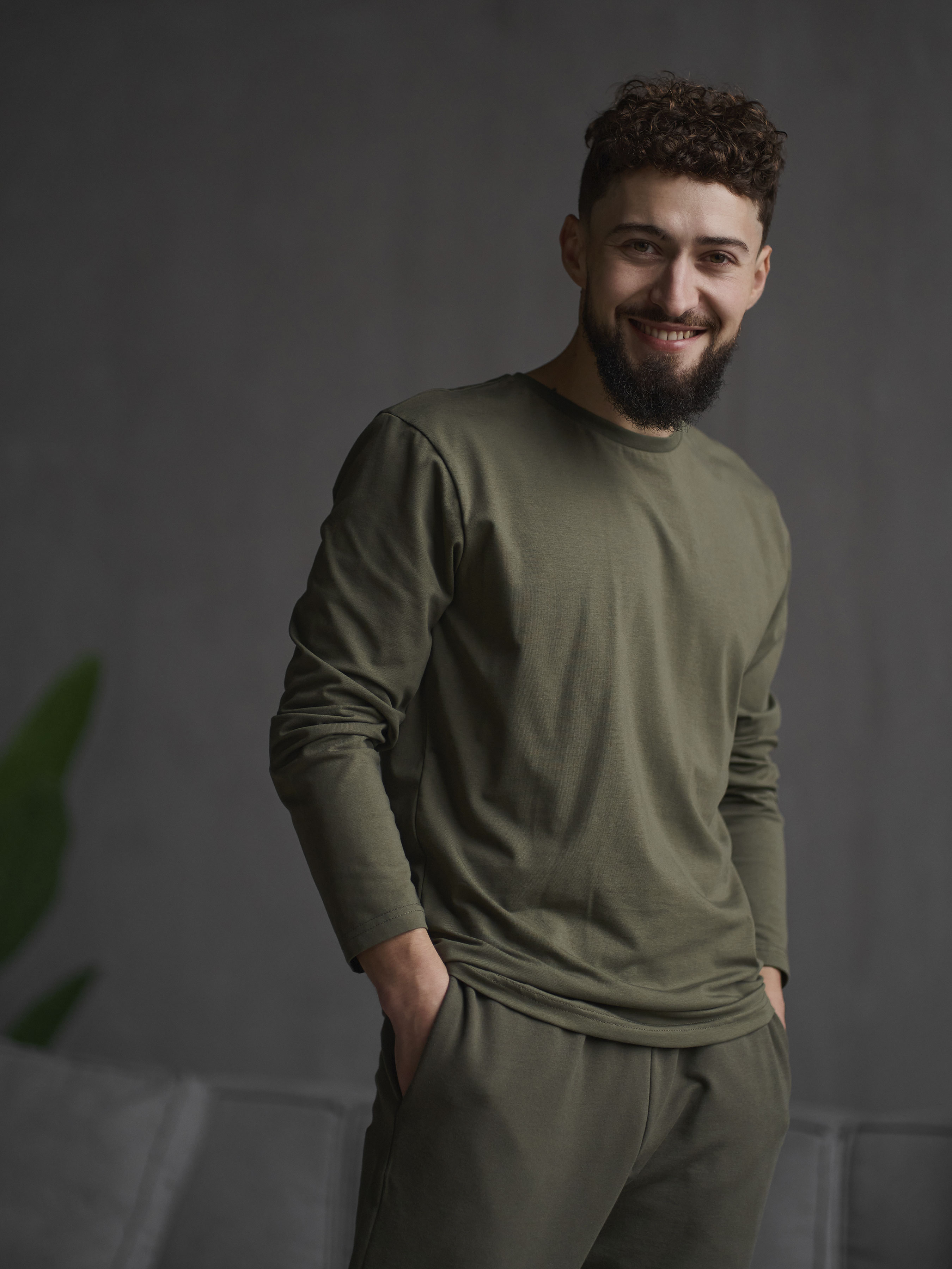 Чоловічий Лонгслів HANDY WEAR Cotton Basic (0647) колір хакі, матеріал бавовна/еластан HANDY WEAR - купити в Україні