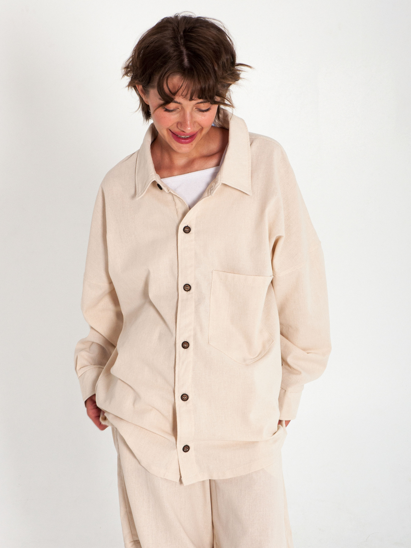 Рубашка IJ модель ij-sorochka-linen-bej Фото