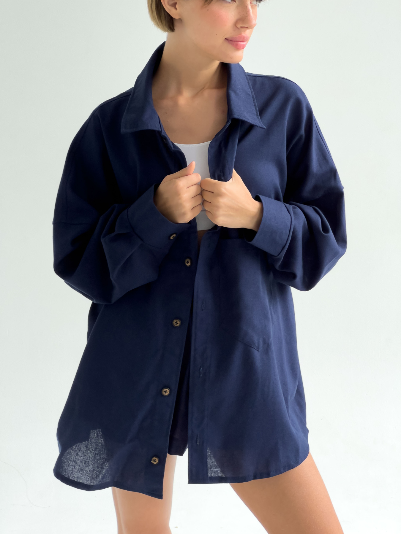 Рубашка повседневная IJ модель ij-sorochka-linen-navy Фото