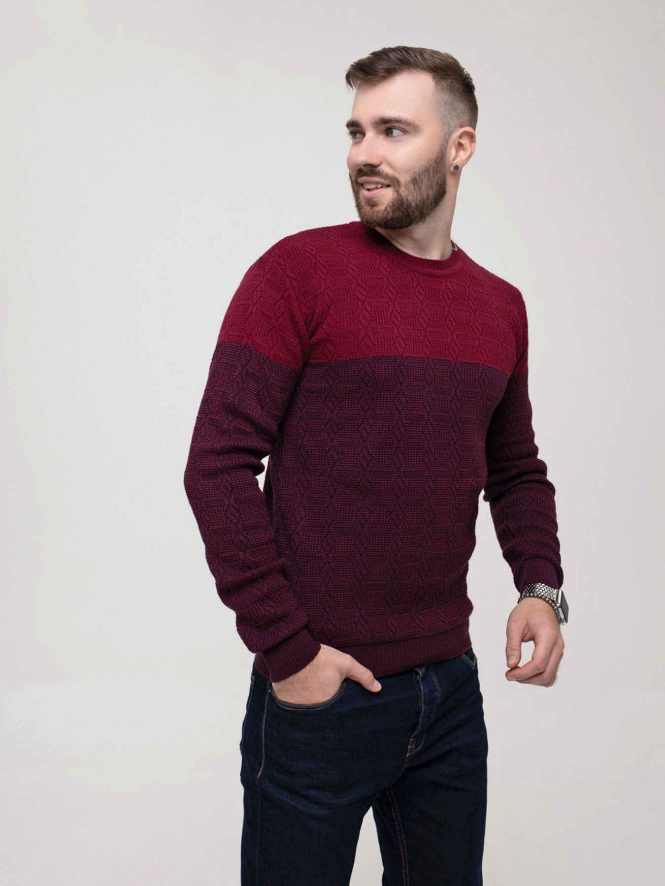 Джемпер ISSA Plus модель GN4-159_burgundy Фото