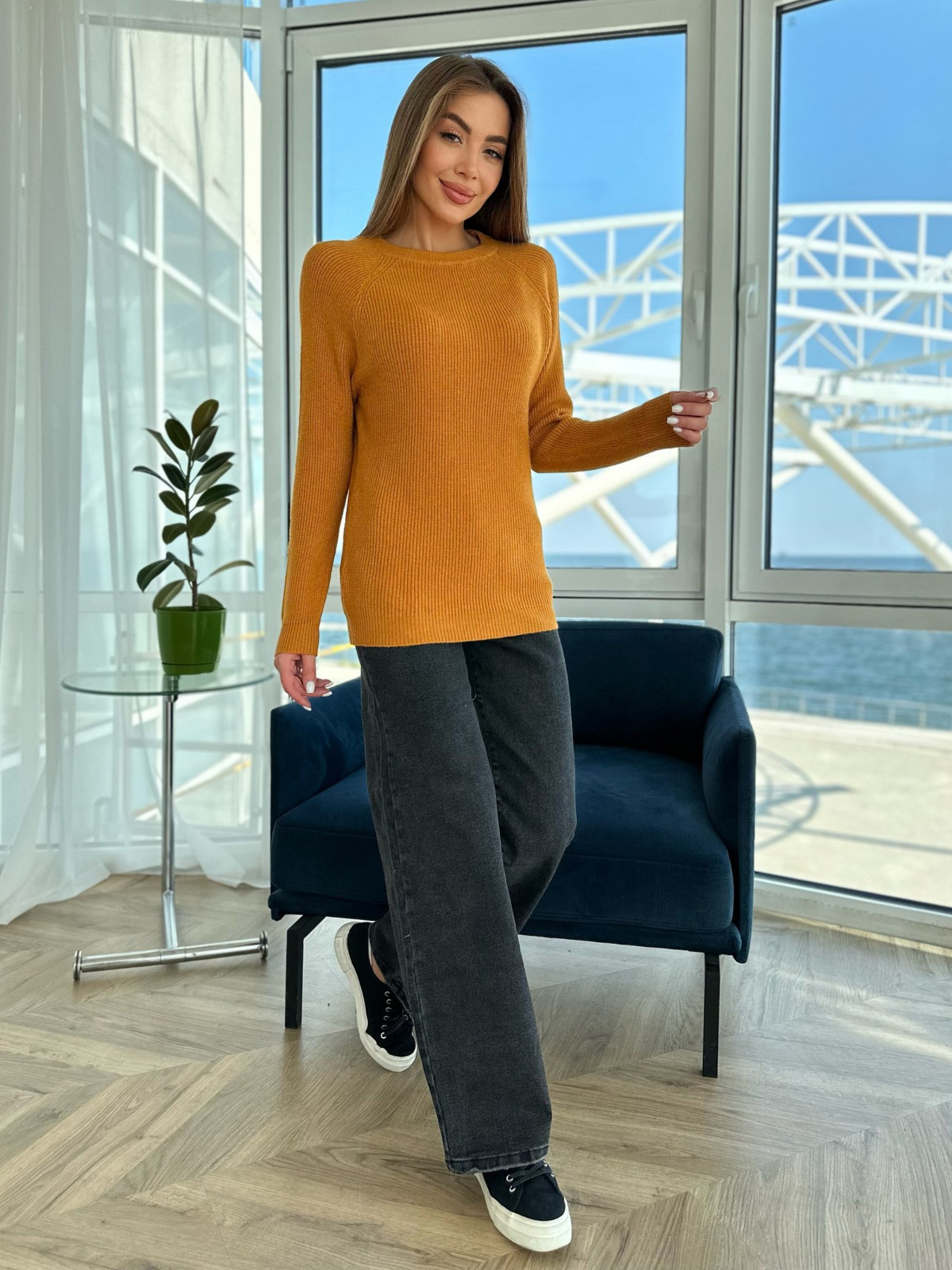 Джемпер ISSA Plus модель WN20-539_mustard Фото