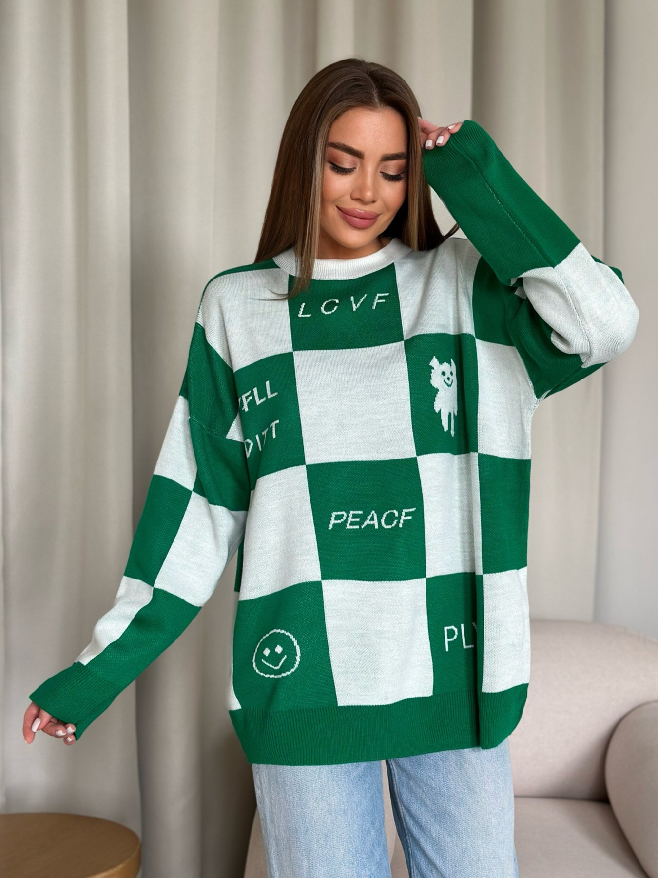 Свитер ISSA Plus модель WN20-556_whitegreen Фото