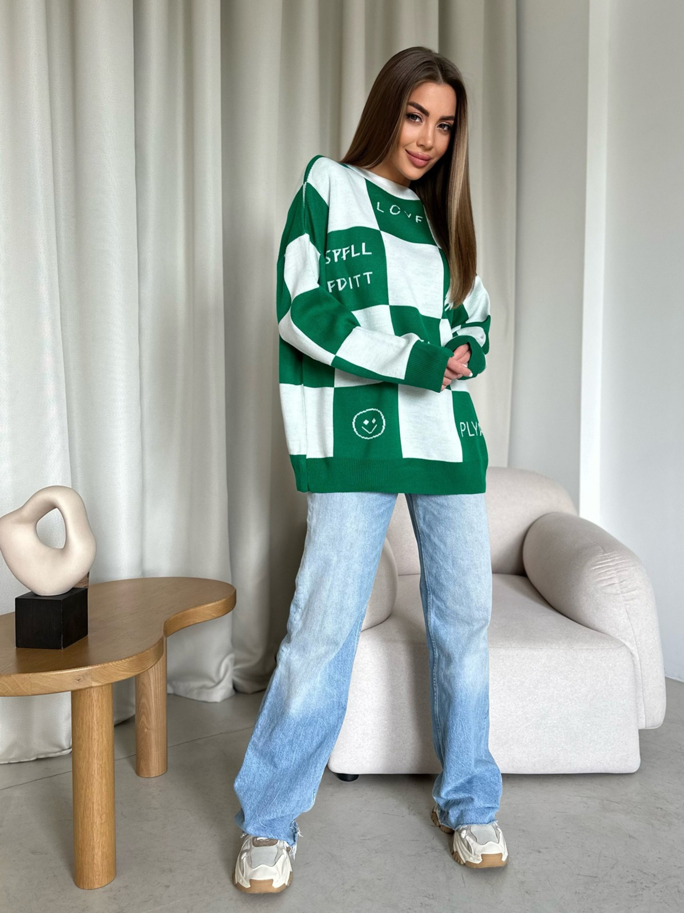 Свитер ISSA Plus модель WN20-556_whitegreen Фото