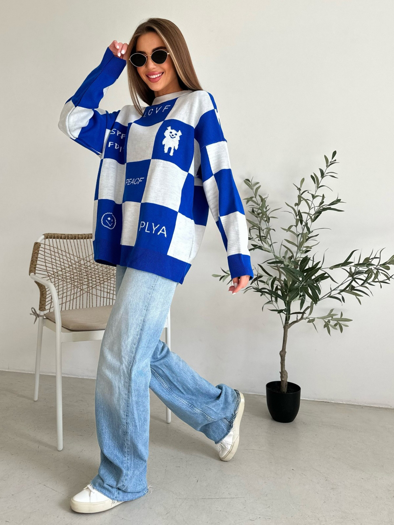 Свитер ISSA Plus модель WN20-556_whiteblue Фото