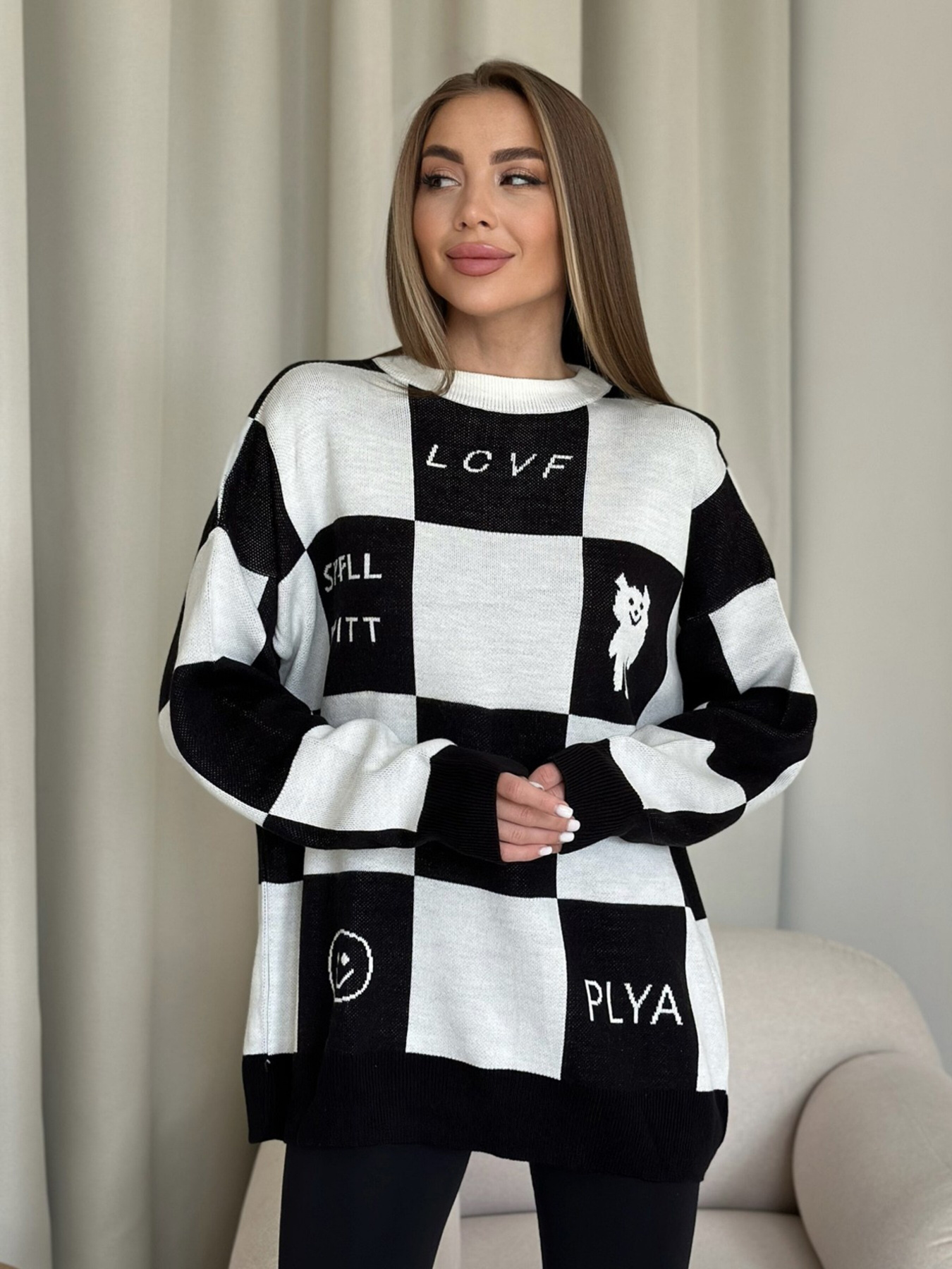 Свитер ISSA Plus модель WN20-556_whiteblack Фото