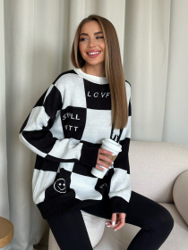 Свитер ISSA Plus модель WN20-556_whiteblack Фото