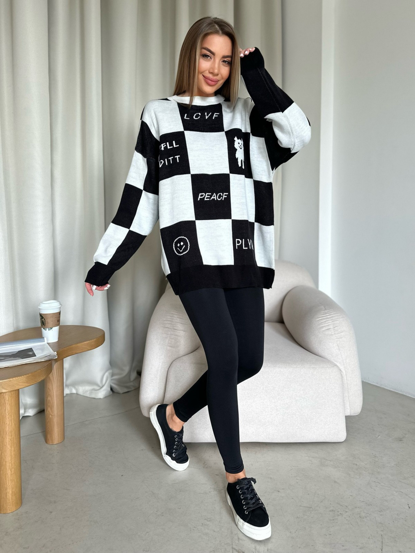 Свитер ISSA Plus модель WN20-556_whiteblack Фото