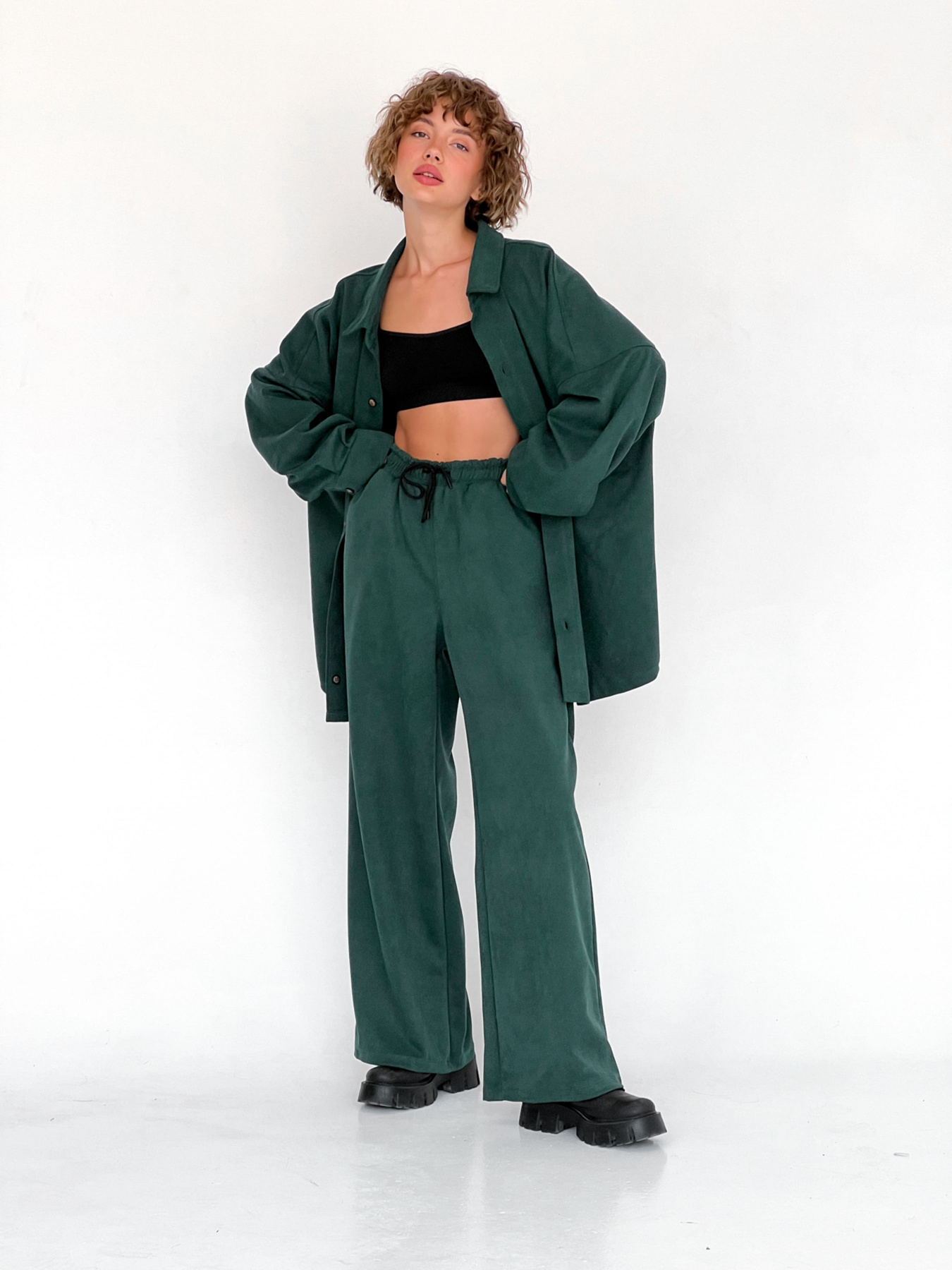 Брюки палаццо IJ модель ij-pants-wide-zamsh-green Фото