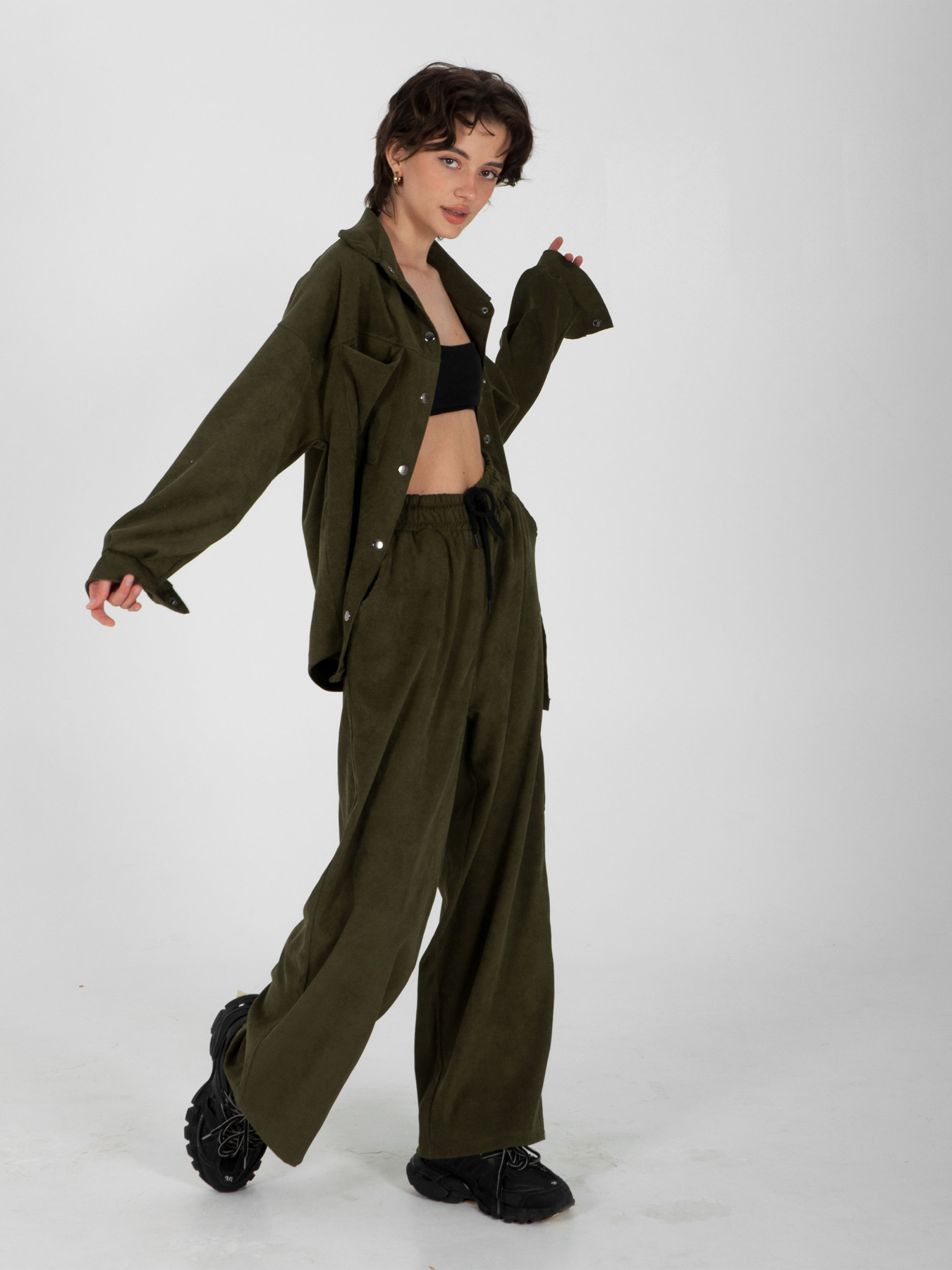 Палаццо IJ модель ij-pants-wide-velvet-haki Фото