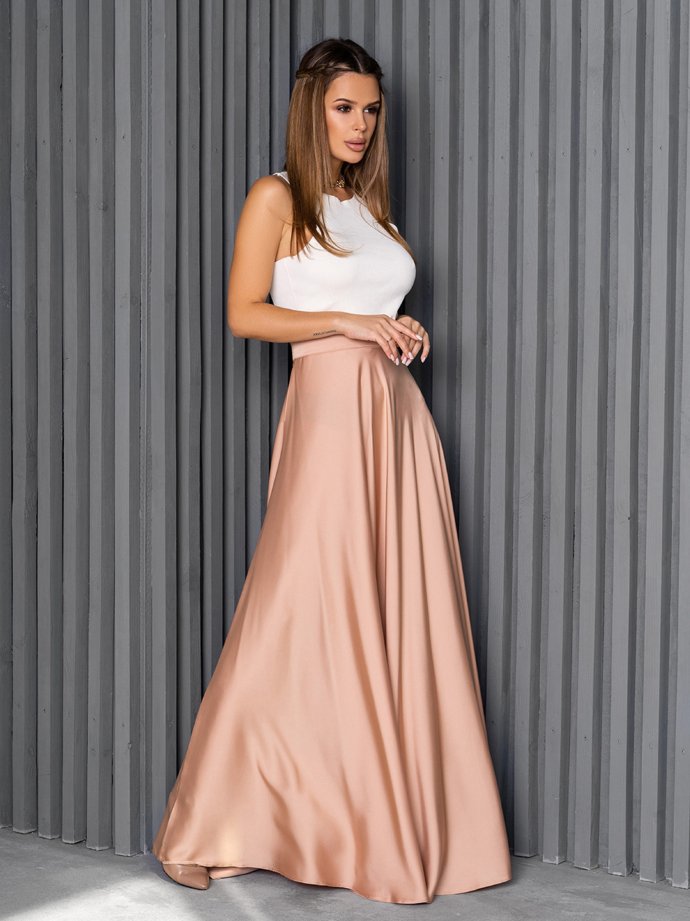 Спідниця максі ISSA Plus модель 14128_бежевый Фото