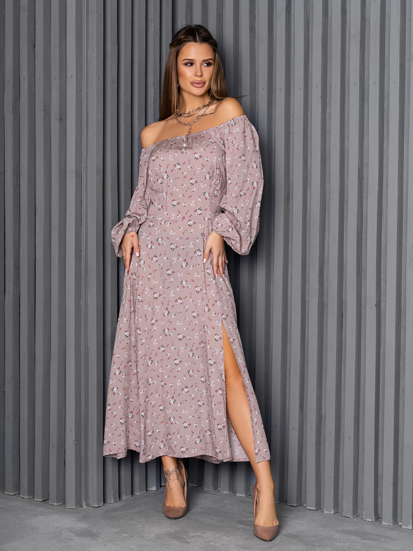 Сукня максі ISSA Plus модель 14253_коричневый Фото