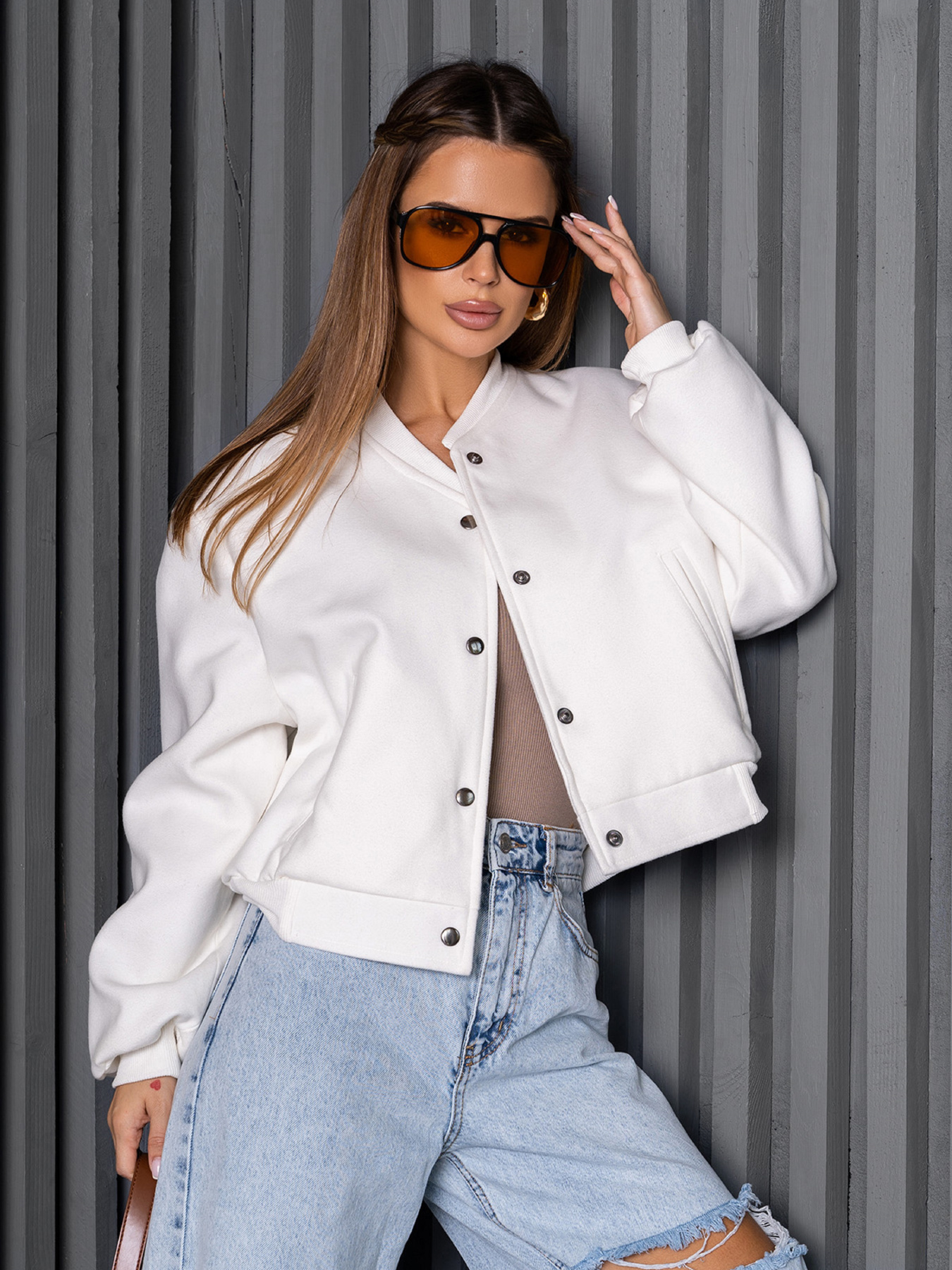 Бомбер ISSA Plus модель 14259_молочный Фото