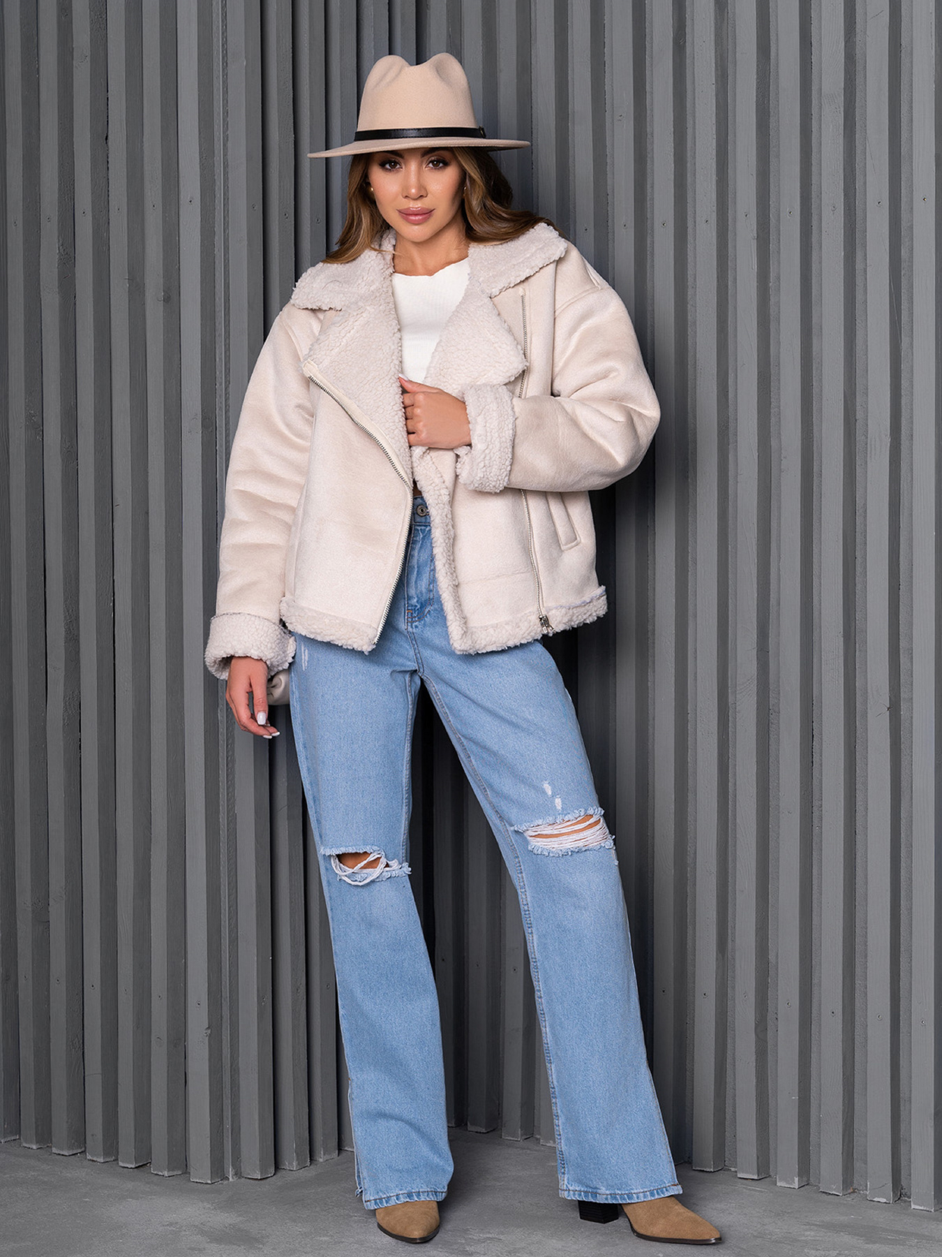 Дубленка ISSA Plus модель 14272_молочный Фото