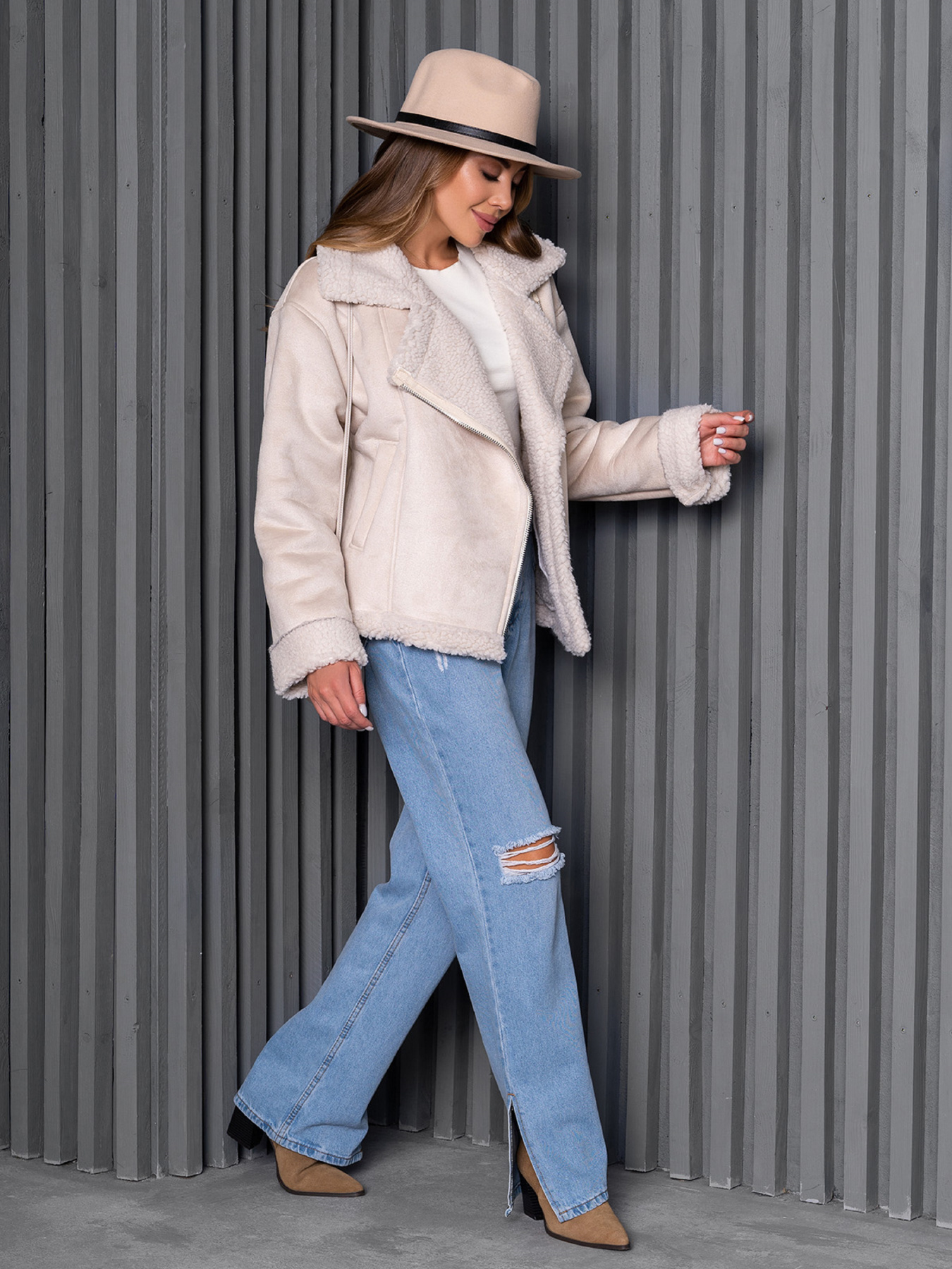 Дубленка ISSA Plus модель 14272_молочный Дубленка ISSA Plus модель 14272_молочный Фото