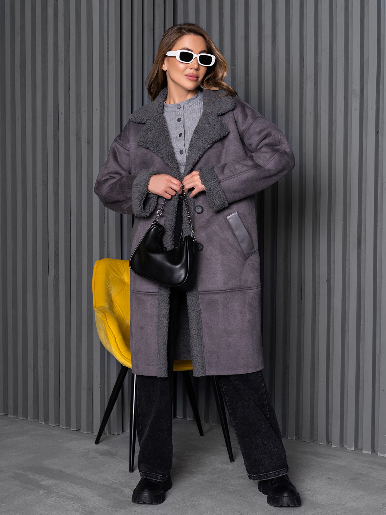 Дубленка ISSA Plus модель 14263_серый Фото