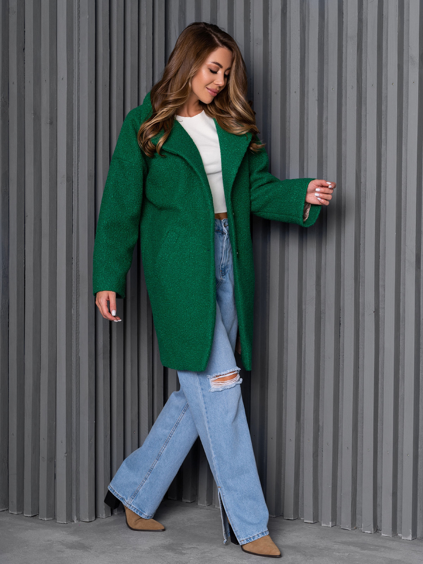 Пальто ISSA Plus модель 14270_зеленый Пальто ISSA Plus модель 14270_зеленый Фото