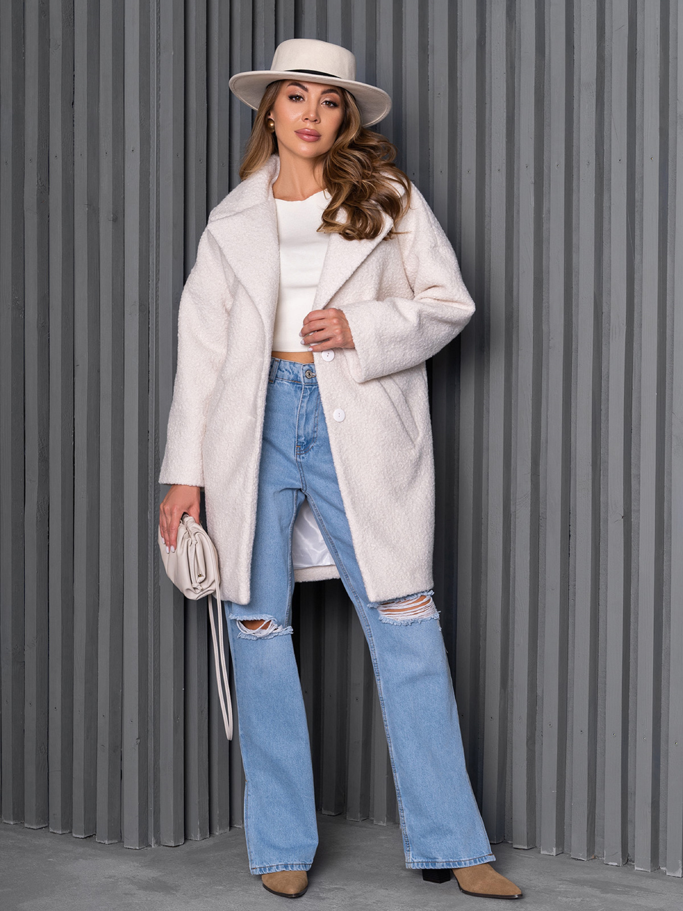 Пальто ISSA Plus модель 14270_молочный Пальто ISSA Plus модель 14270_молочный Фото