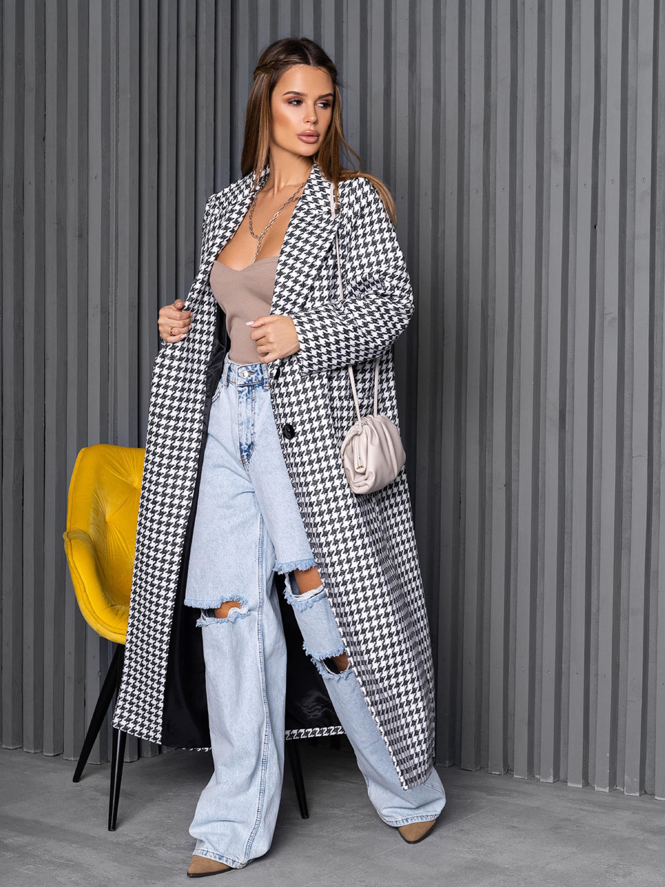 Пальто ISSA Plus модель 14250_черный_белый Фото