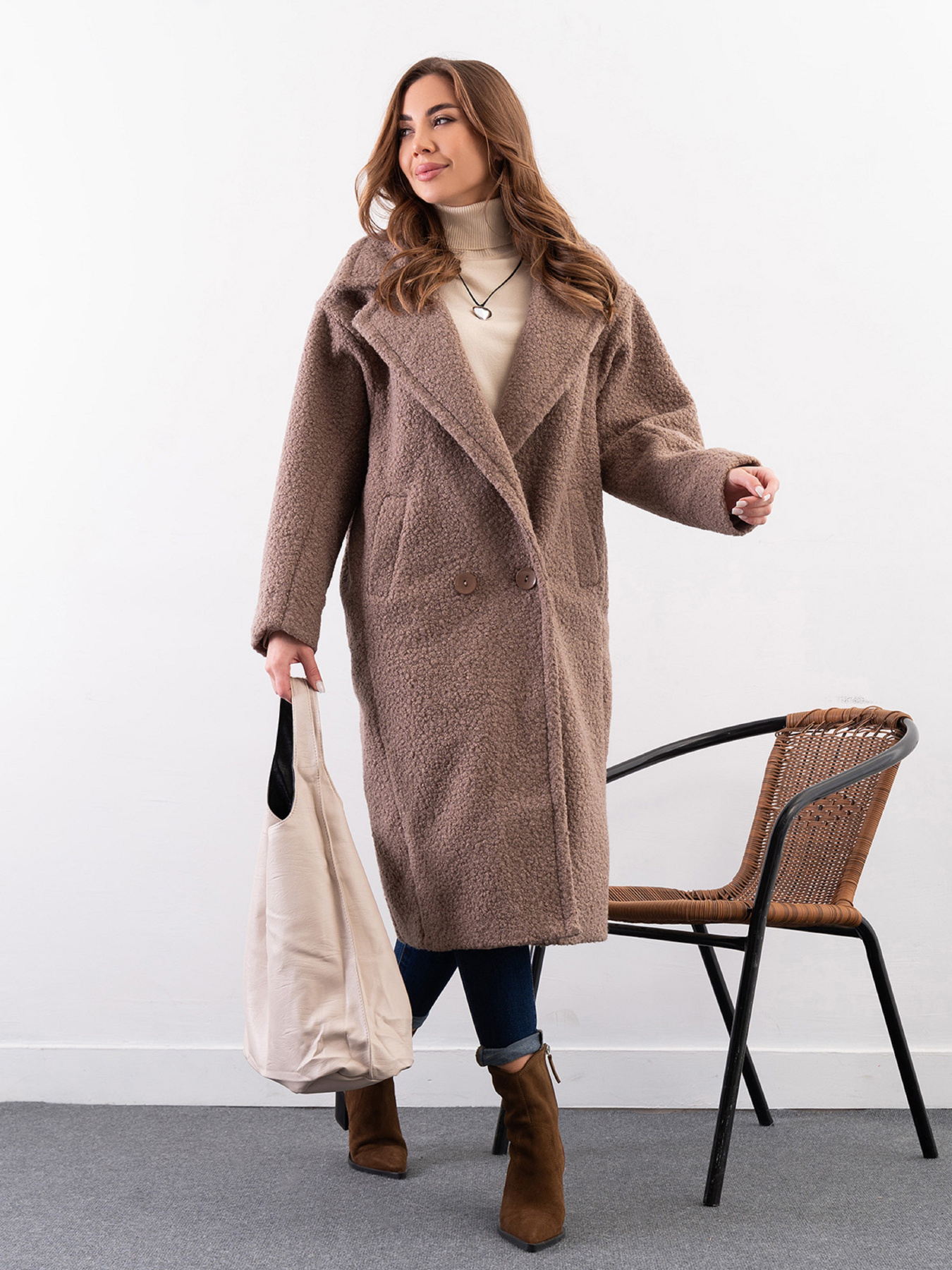 Пальто ISSA Plus модель 14271_бежевый Фото