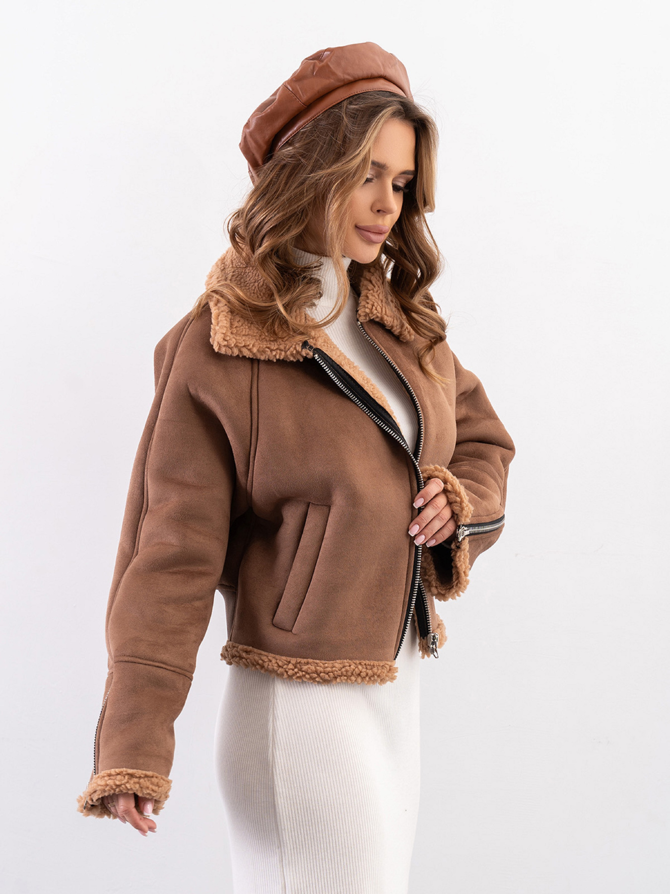 Дубленка ISSA Plus модель 14287_коричневый Фото