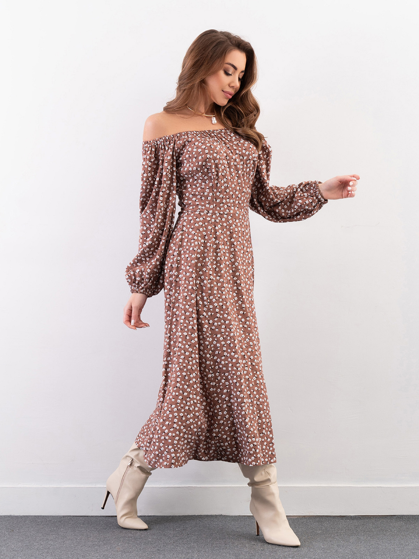 Сукня міді ISSA Plus модель 14252_коричневый Фото