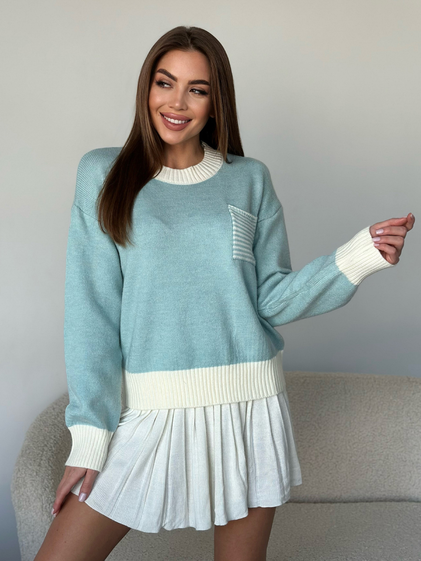 Джемпер ISSA Plus модель WN20-561_голубой Фото