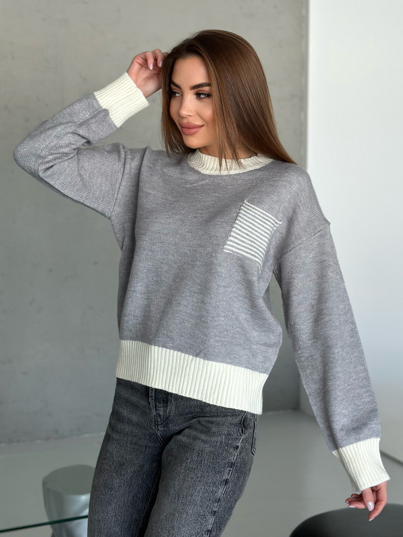 Джемпер ISSA Plus модель WN20-561_серый Фото