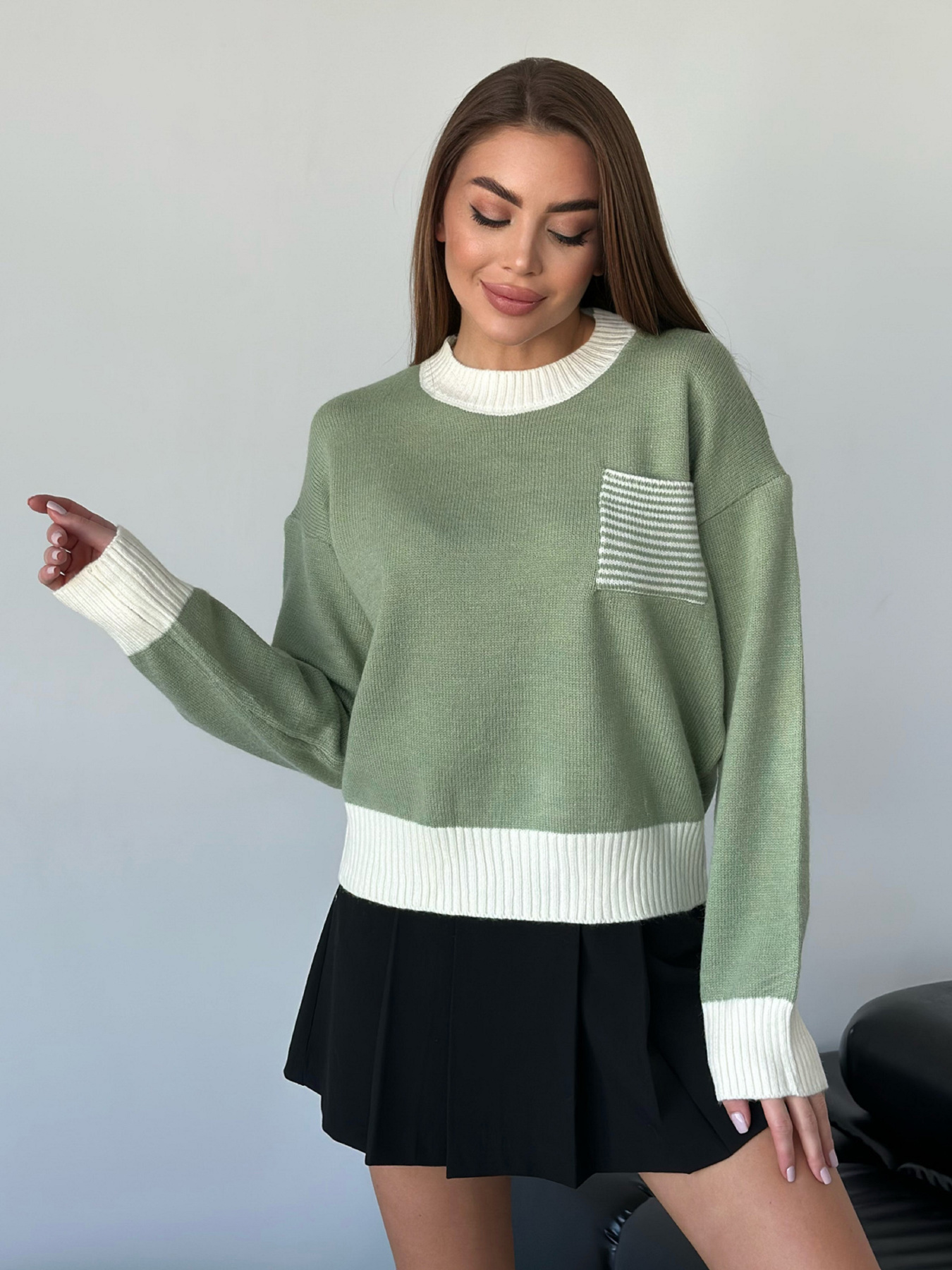 Джемпер ISSA Plus модель WN20-561_хаки Фото