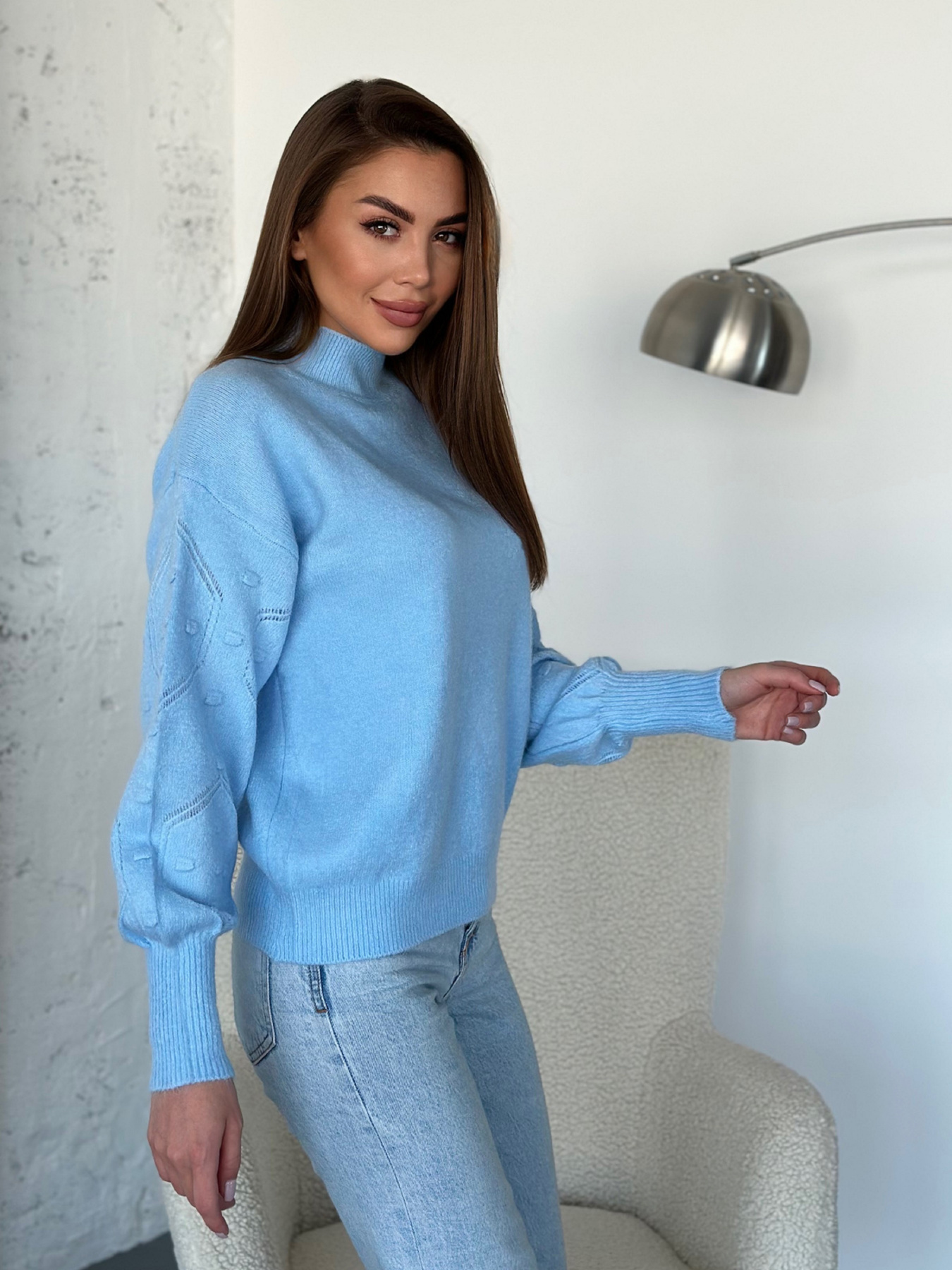 Свитер ISSA Plus модель WN20-563_голубой Фото