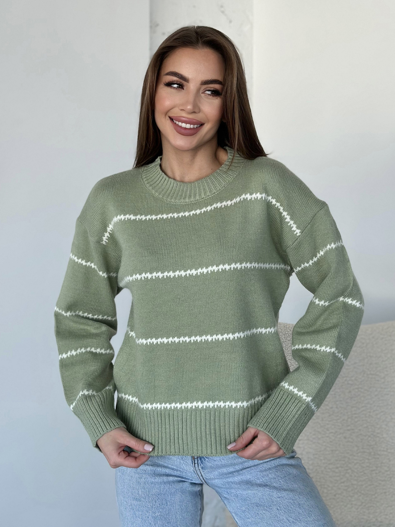 Джемпер ISSA Plus модель WN20-564_хаки Фото