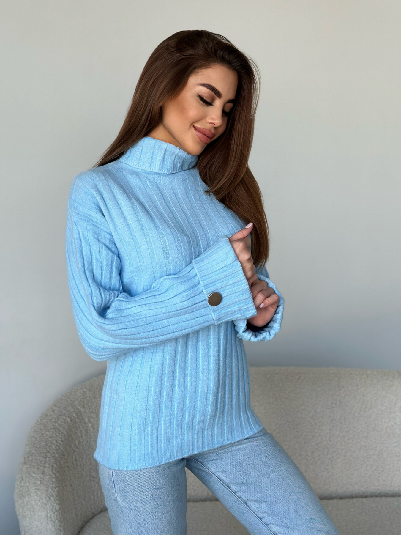 Свитер ISSA Plus модель WN20-565_голубой Фото