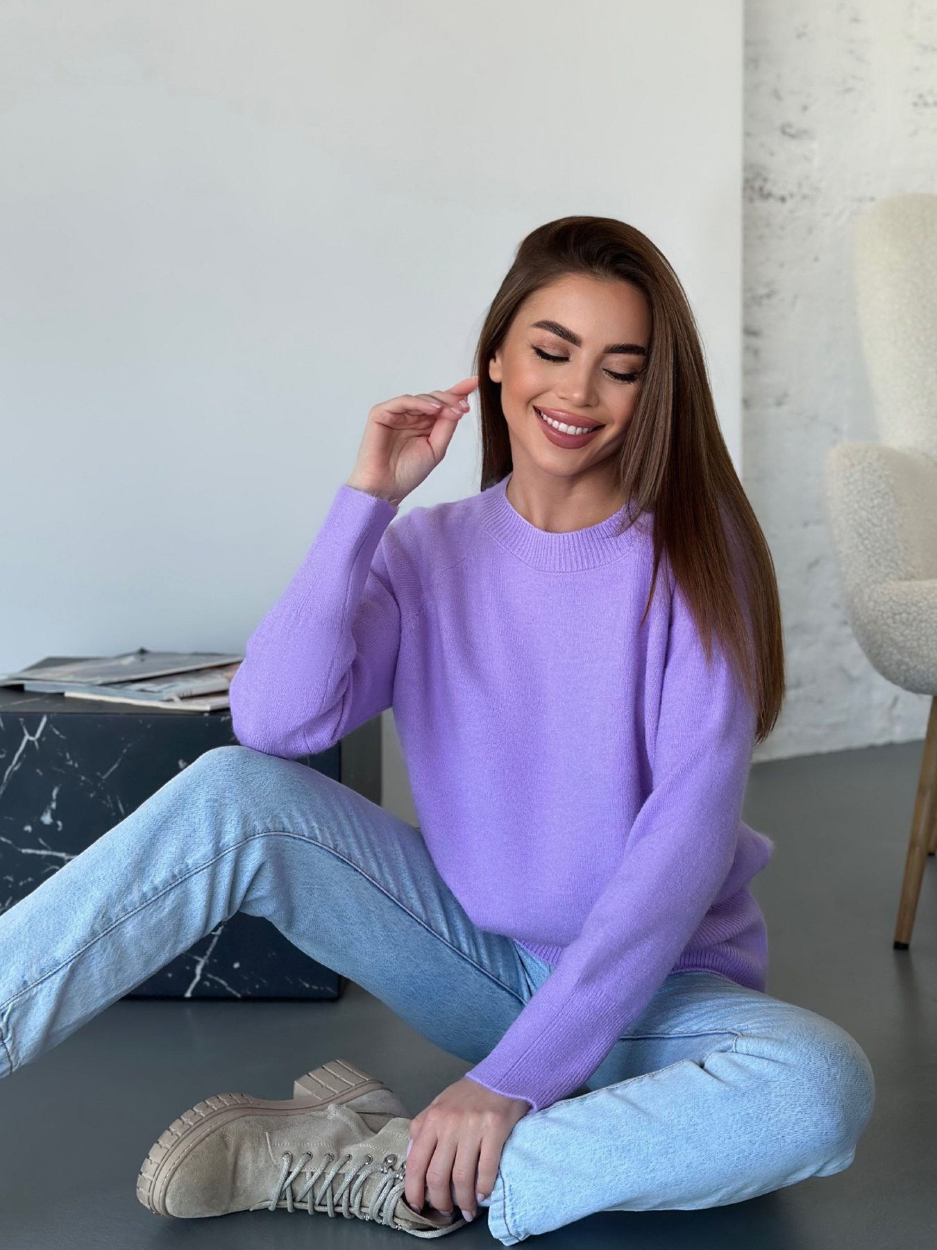 Джемпер ISSA Plus модель WN20-567_сиреневый Фото