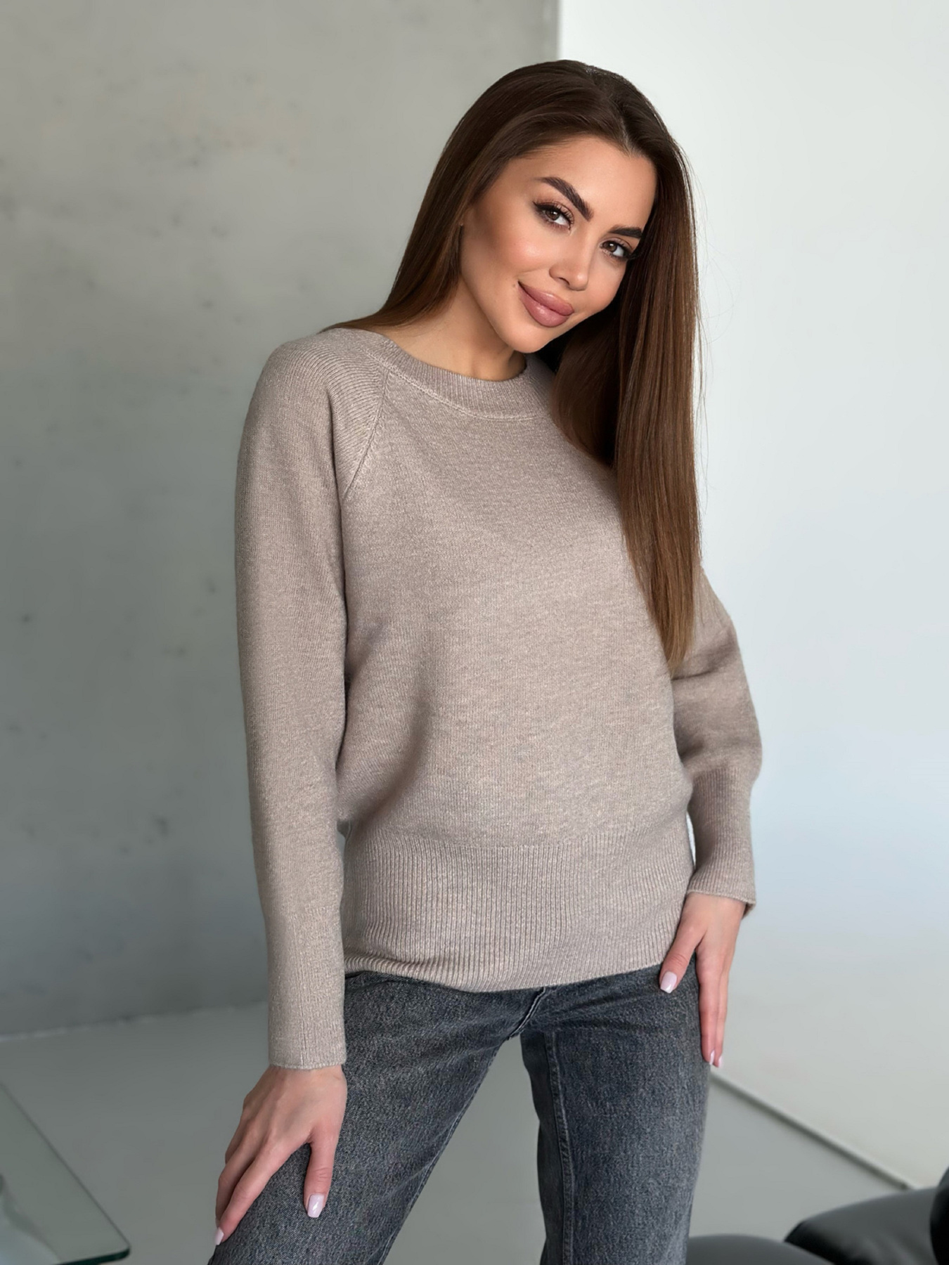 Джемпер ISSA Plus модель WN20-567_светло-коричневый Фото