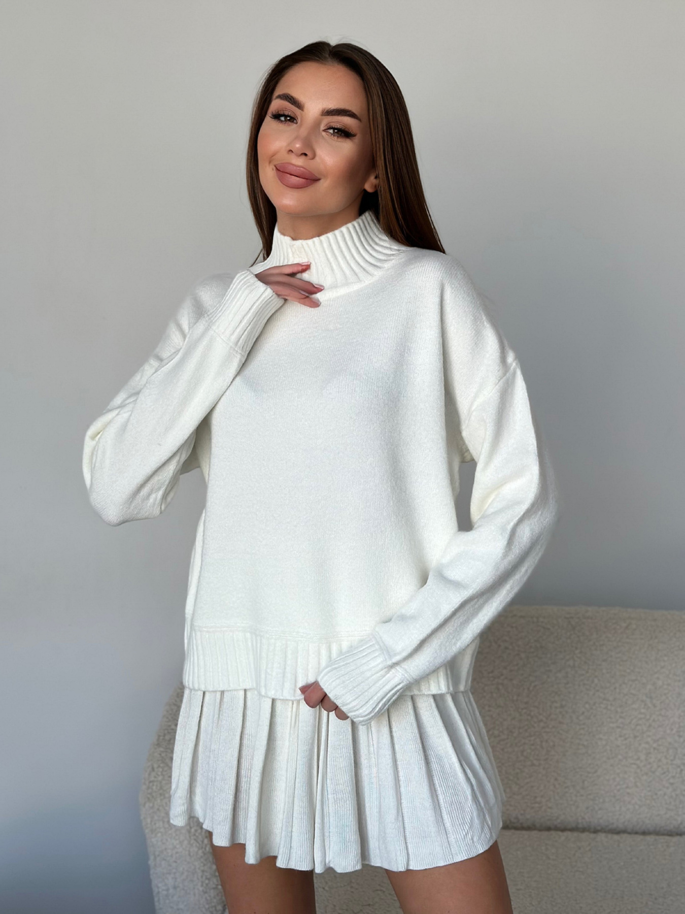 Свитер ISSA Plus модель WN20-569_молочный Фото