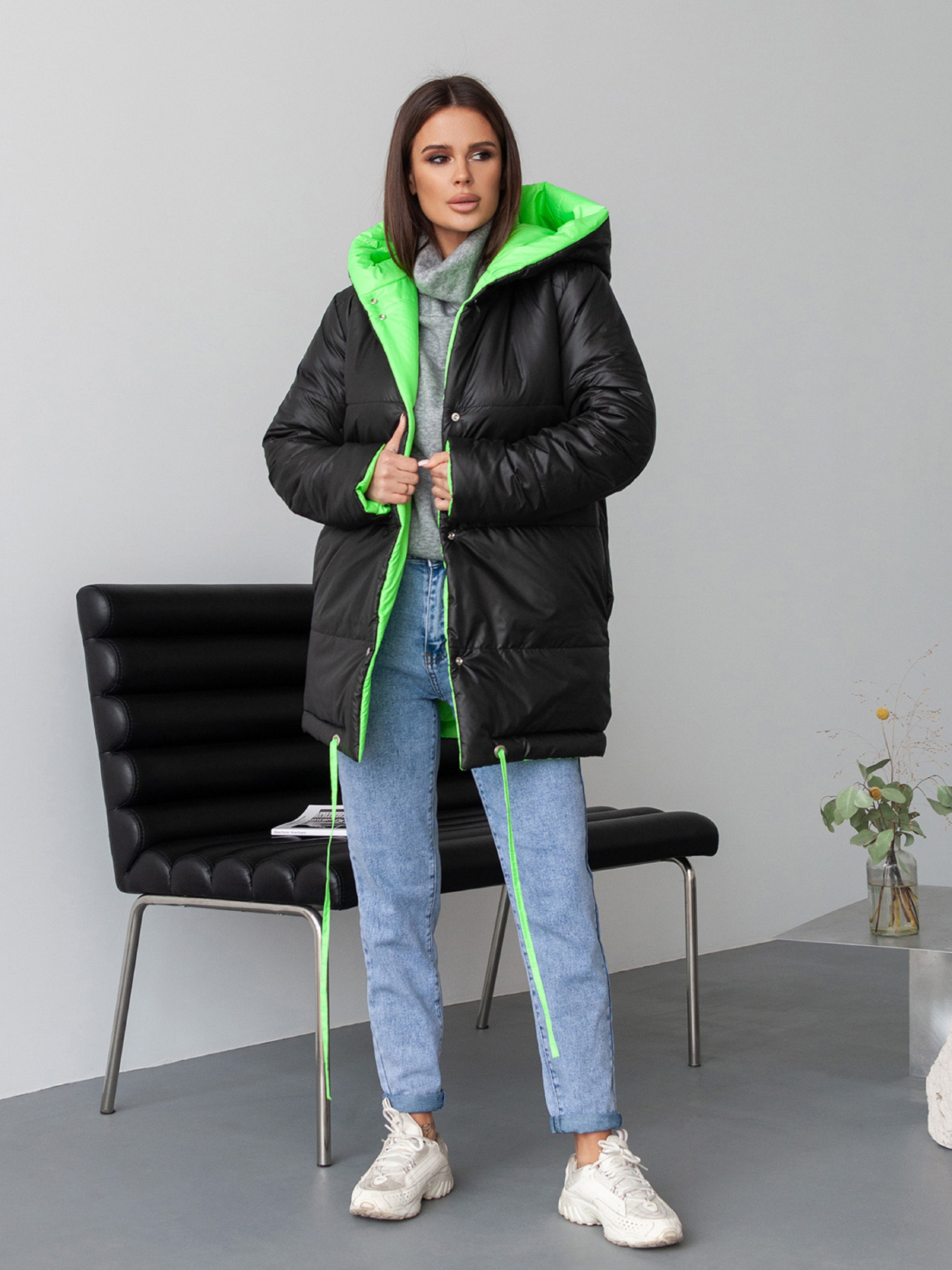 Демисезонная куртка ISSA Plus модель SA-31A_черный_салатовый Фото