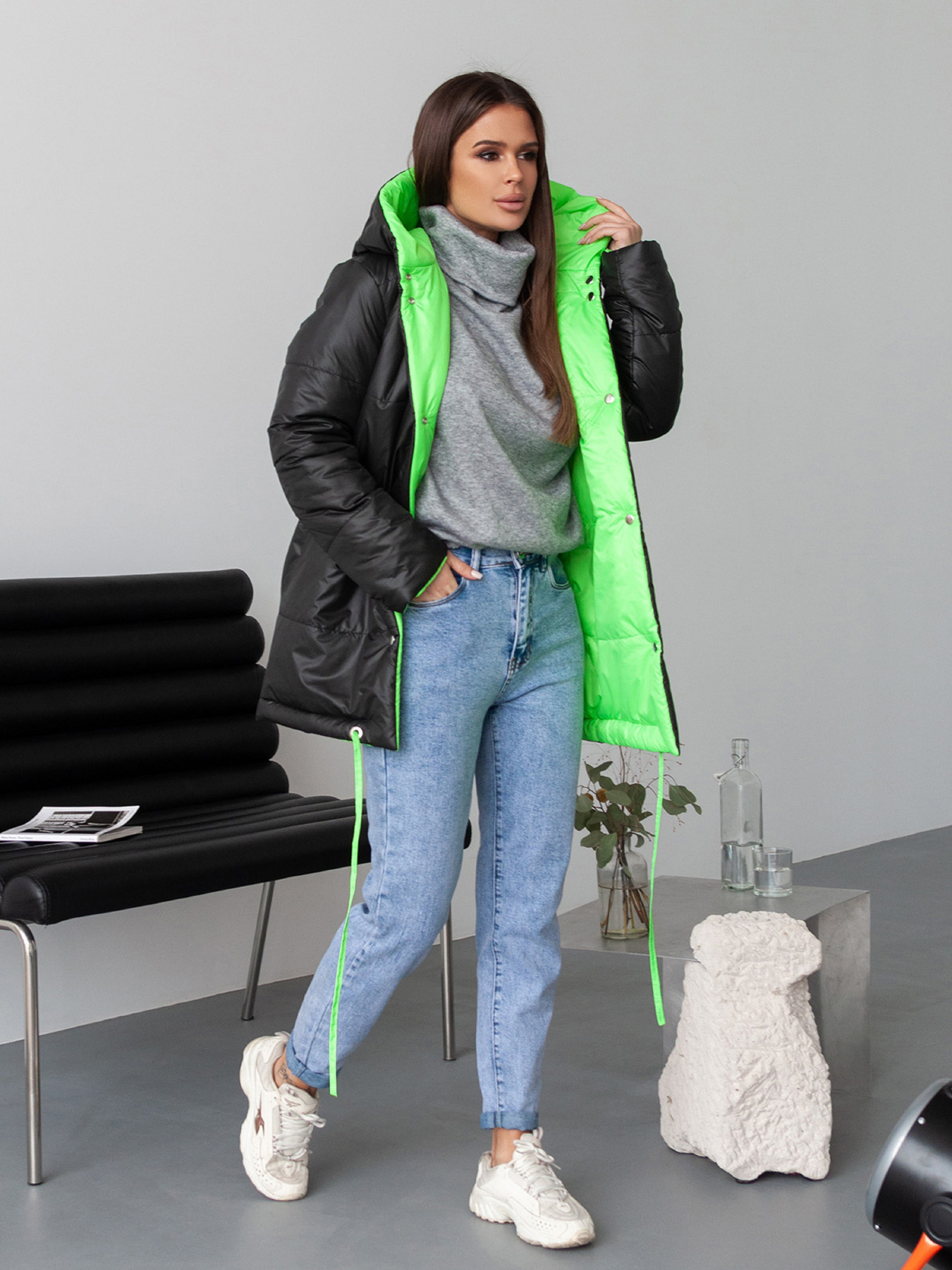 Демисезонная куртка ISSA Plus модель SA-31A_черный_салатовый Демисезонная куртка ISSA Plus модель SA-31A_черный_салатовый Фото