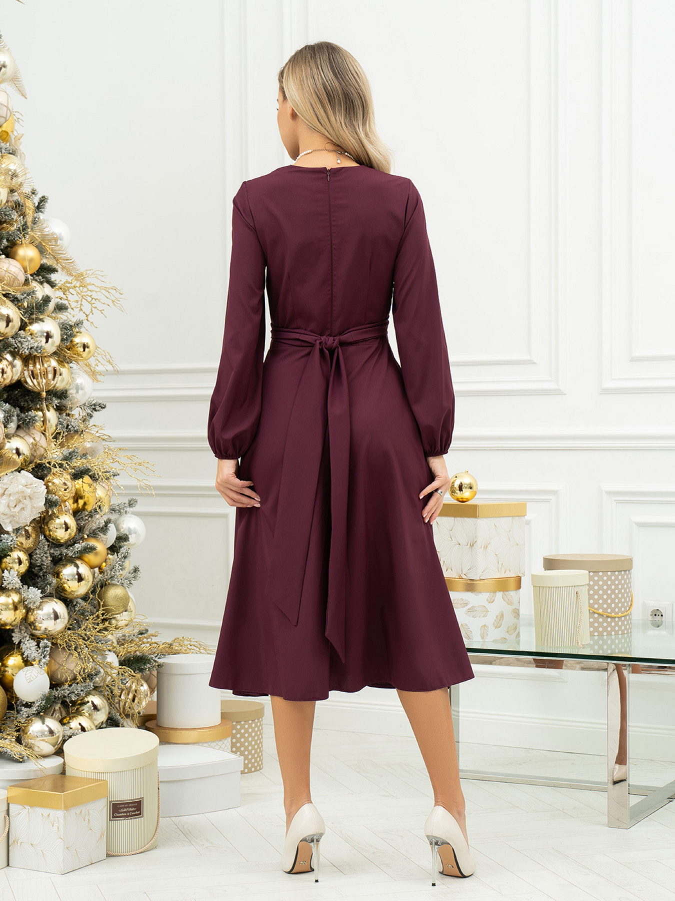 Сукня міді ISSA Plus модель SA-501_бордовый Фото