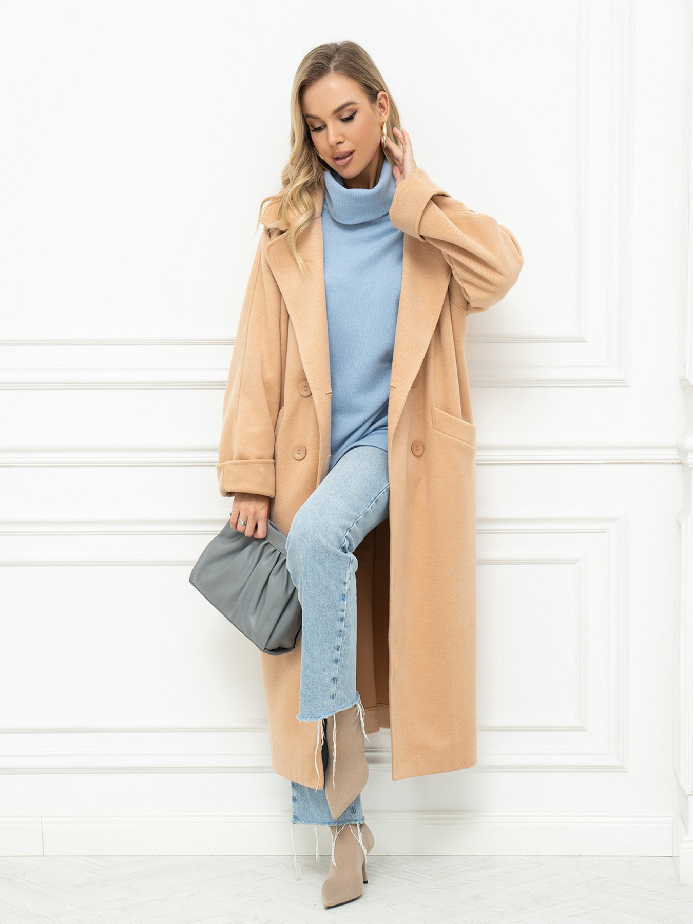 Пальто ISSA Plus модель 14393_горчичный Фото