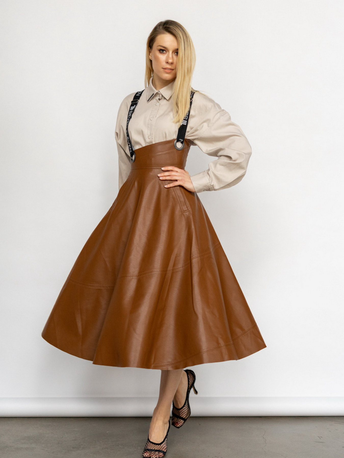 Юбка миди 7/11 Seven Eleven модель SE16SkrtBrcMdLthrBr Фото