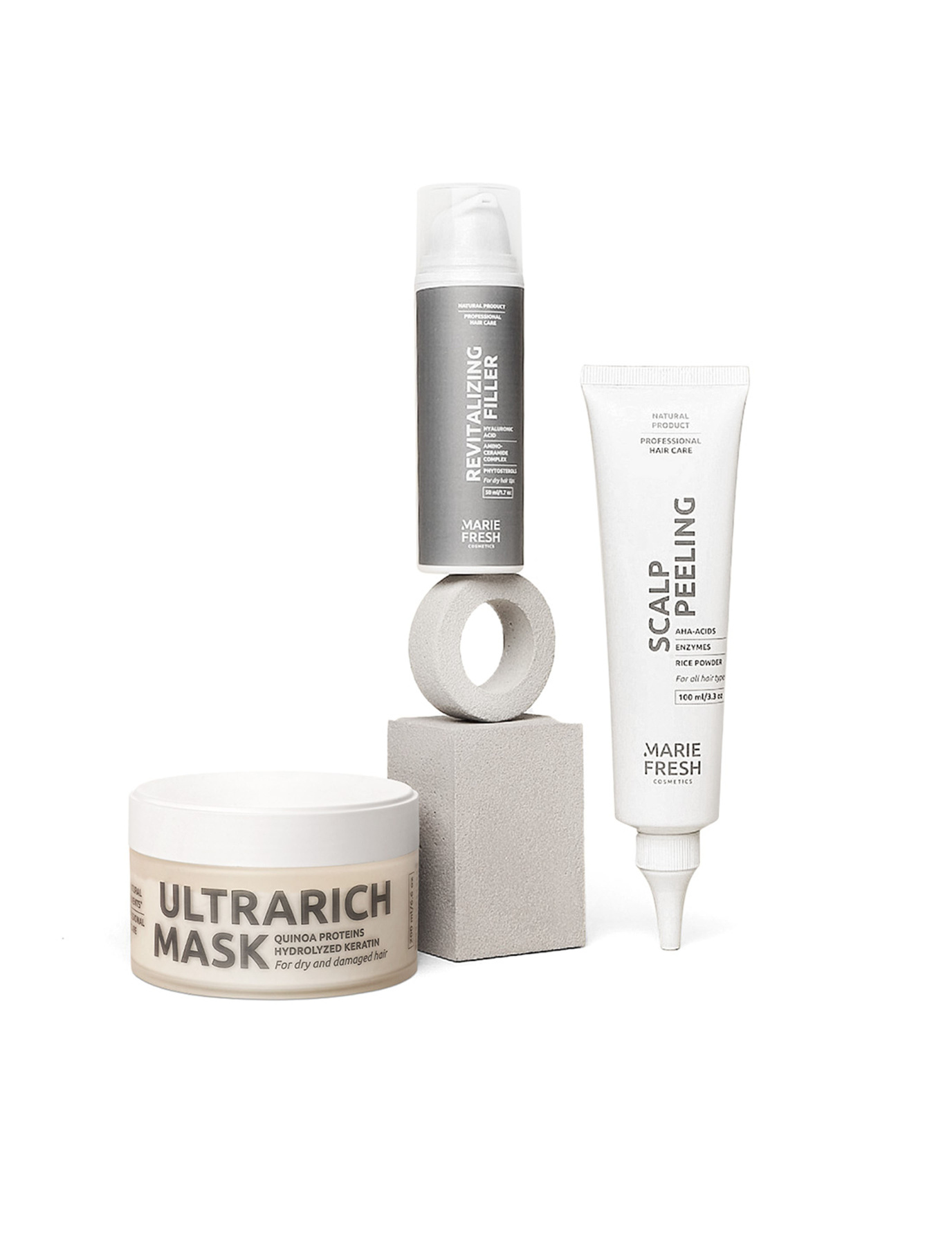 Набор для волос маска, пилинг и филлер MARIE FRESH Cosmetics модель phs-1-3-4-2 Фото