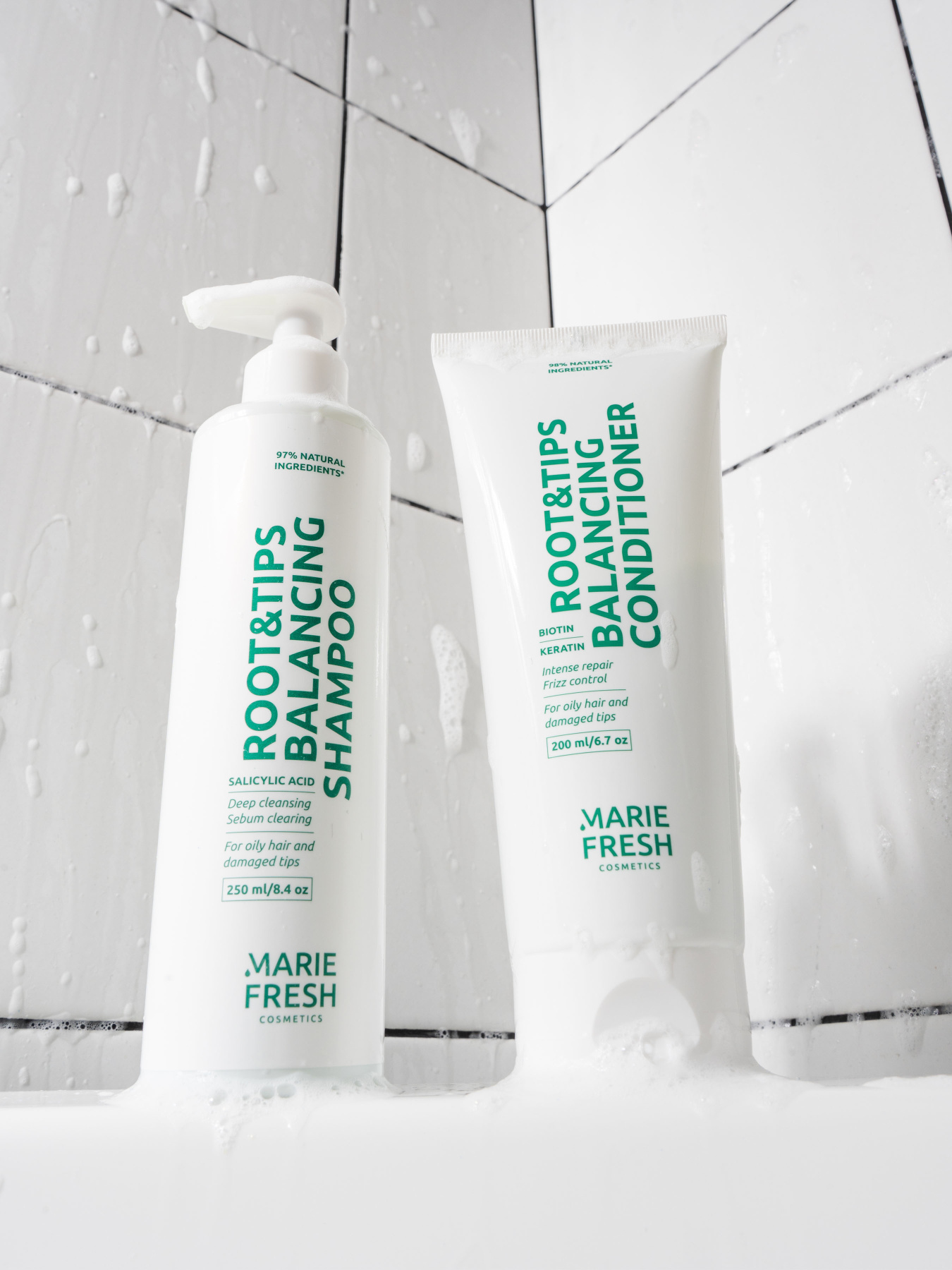 Набір шампунь+кондиціонер для жирних коренів та сухих кінчиків MARIE FRESH Cosmetics модель rbk-3-2 Фото