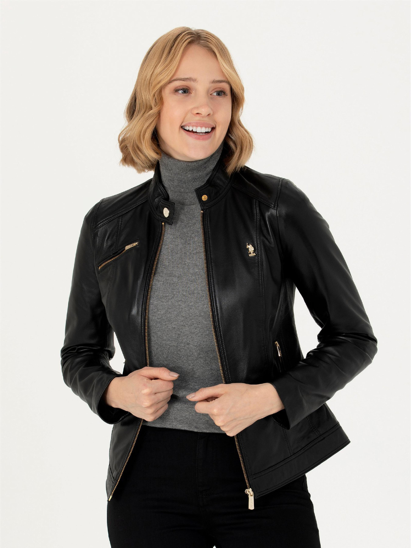 Шкіряна куртка US Polo модель G082SZ035.000.WK23002.001 Шкіряна куртка US Polo модель G082SZ035.000.WK23002.001 Фото