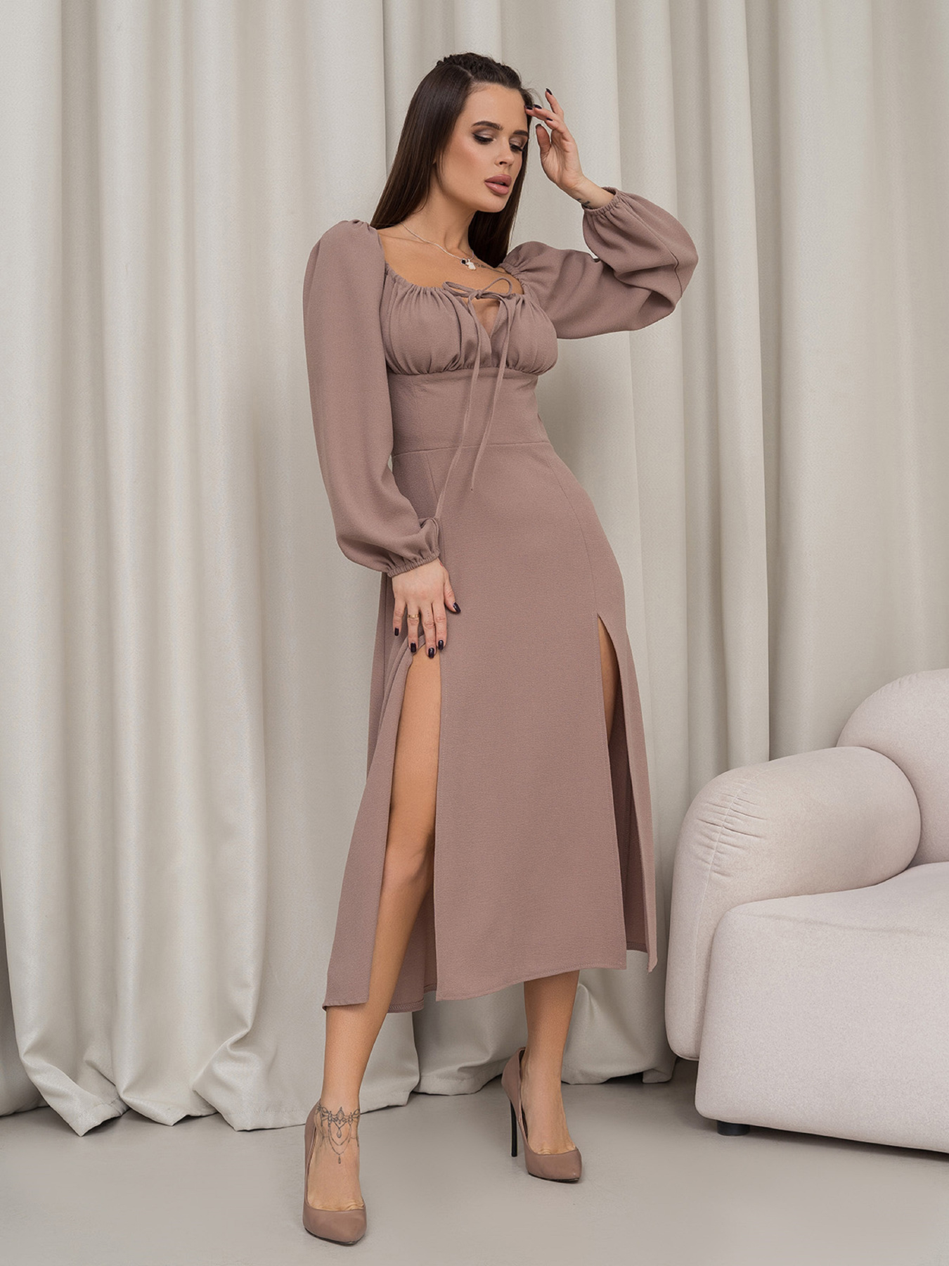 Платье миди ISSA Plus модель 14447_бежевый Фото